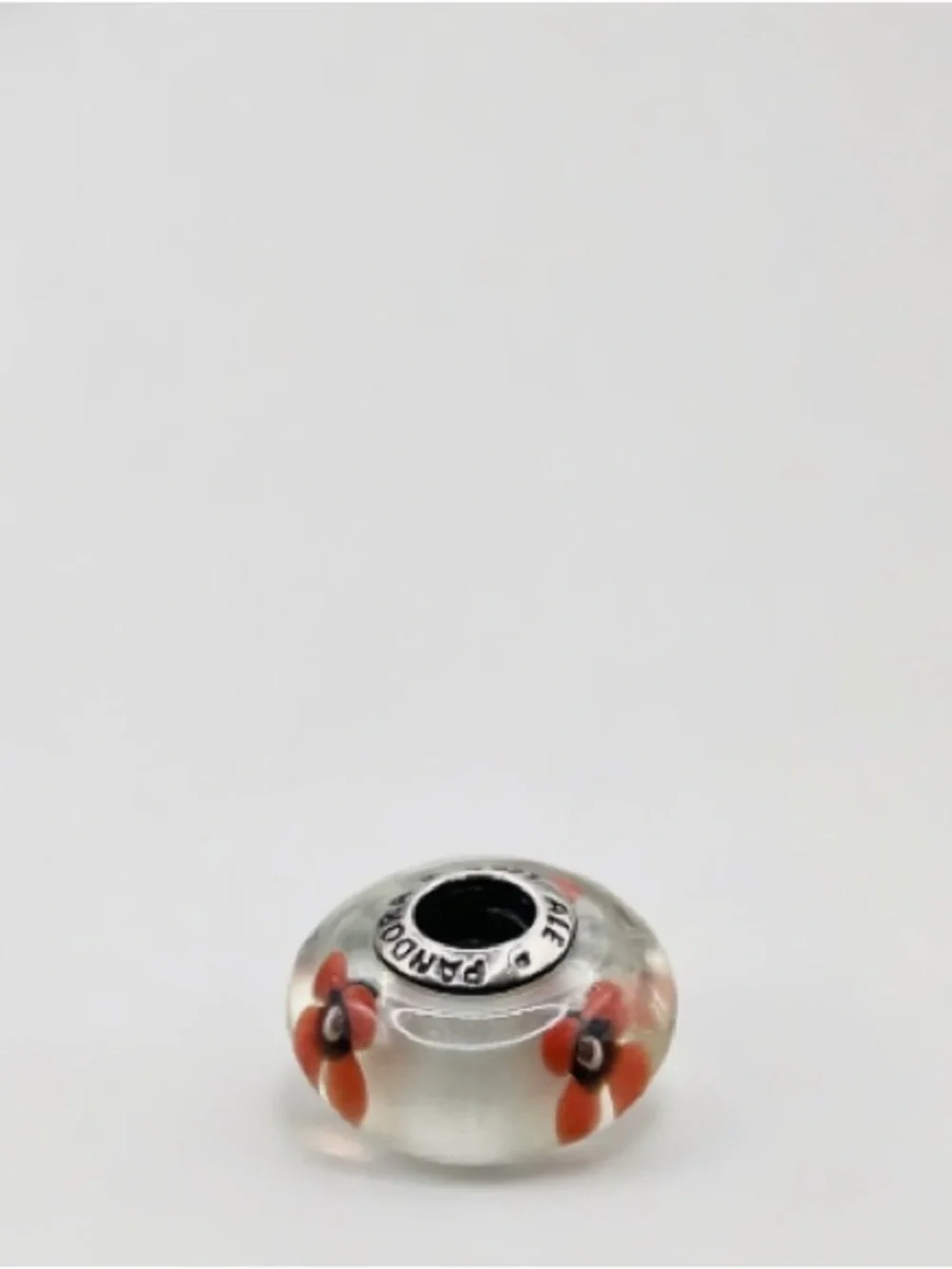 Pandora Clear Glass Charm with Orange Flower Accents